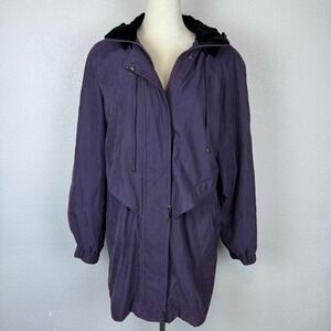 FS‎ LIMITED Women's Purple Velvet Hooded Long Anorak Jacket Removable Lining